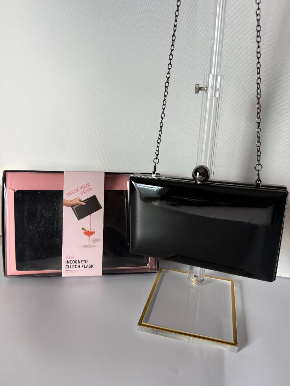 Blush V.I.P. Incognito Black Clutch with 3 oz Flask, New In Box